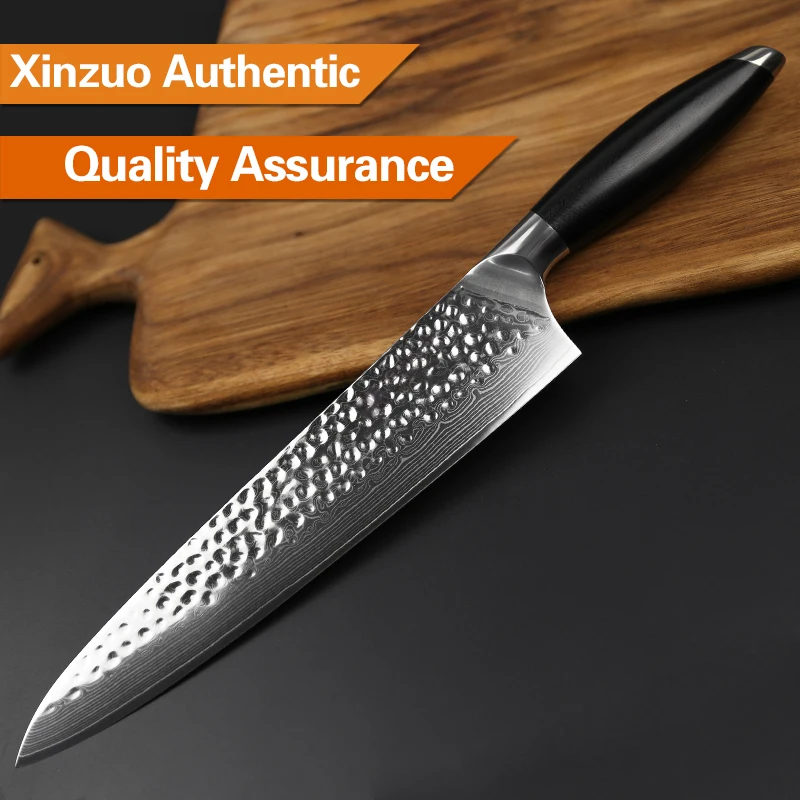 XINZUO 10 inch Pro Chef Knife Japanese 10Cr15CoMoV Core Kitchen Knives Damascus Steel 60 HRC Sashimi Cleaver Knife G10 Handle
