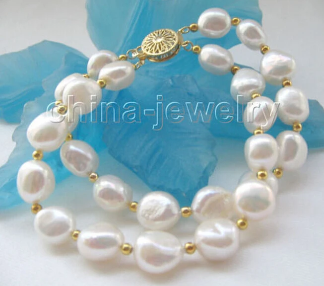 

Hot sell8" 2row 11-12mm natural white baroque freshwater pearl bracelet -Bridal jewelry free shipping