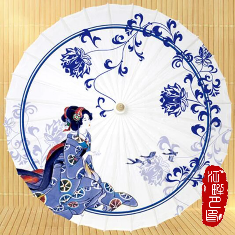 

JPY Middle East Light Blue Flower Oil Paper Umbrella Home Desk Decoration Paper Umbrella Adult Cosplay Travel Paper Parasol