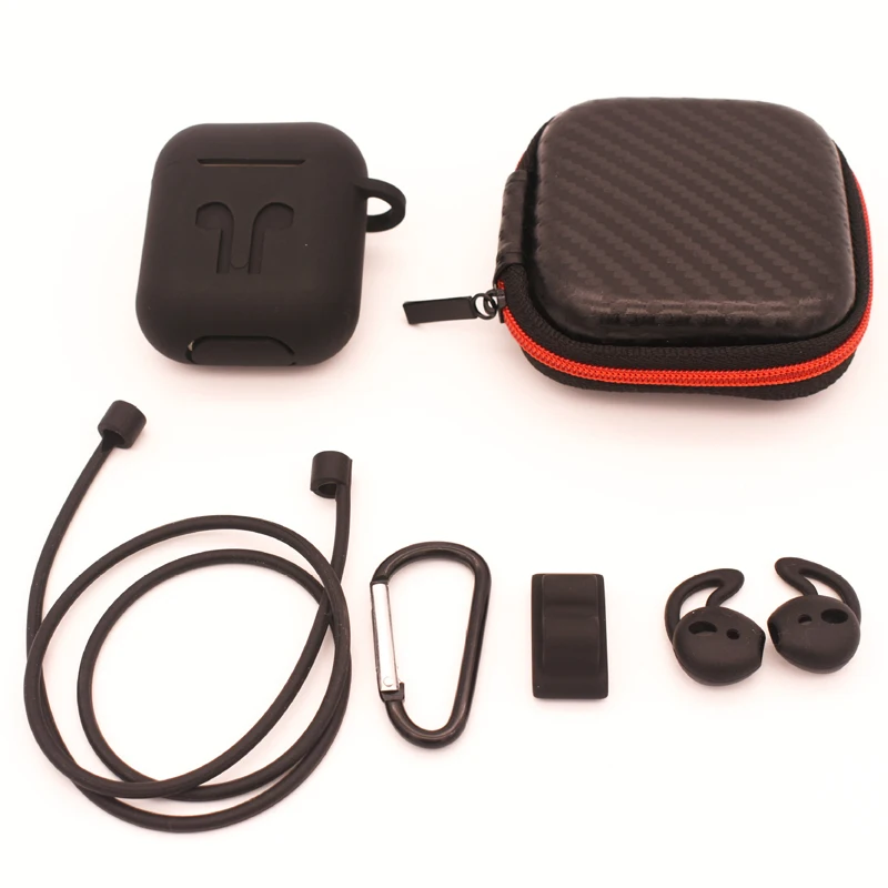 

6 in 1 Protective Set Zipper Bag+Silicone Case+Anti lose Strape+Aluminum Hook + Silicone Earcap +Silicone Watch Band For Airpods