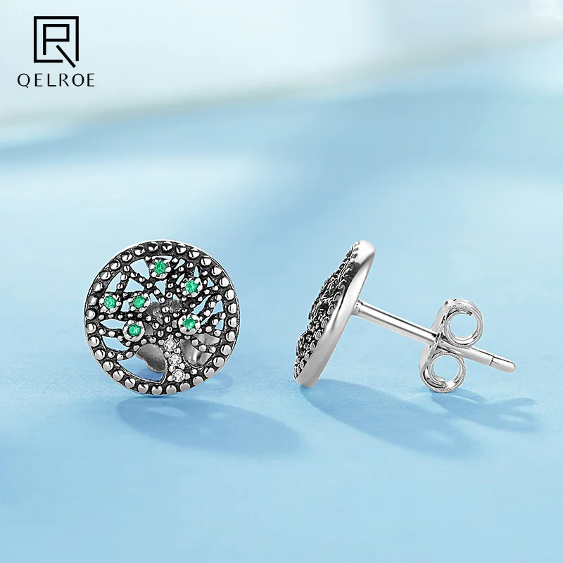 QELROE 925 пробы Серебряные серьги Древо жизни ретро Женская мода простой Стиль новые