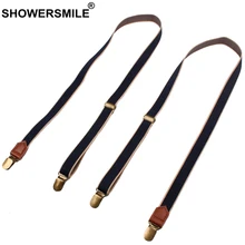 SHOWERSMILE эластичная Подвеска для взрослых без крестов мужские брюки Британский черный тонкий 2 см повседневный кожаный женский ремень для подтяжек