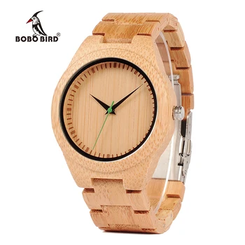 

BOBO BIRD V-G26 Basic Mens Bamboo Wood Wristwatch Bamboo Face Green Second Quartz Watch with Bamboo Strap saat erkekler