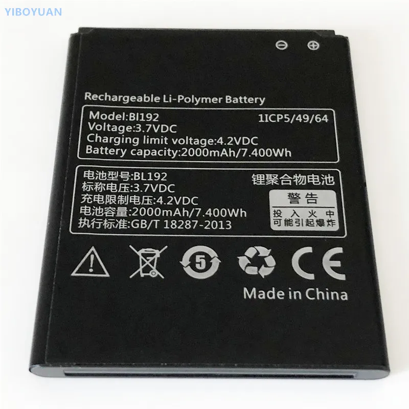 

3.7V 2000mAh BL192 For Lenovo A300 A328 A328T A338T A388T A526 A529 A505E A560 A590 A680 A750 Battery