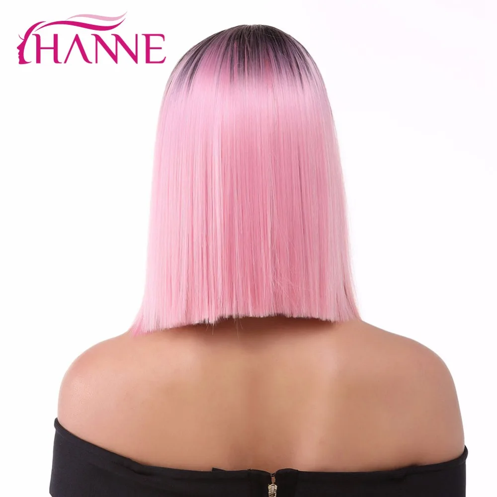 Ханне розовый боб парики короткая стрижка длина до плеч Высокая температура волокна Омбре синтетический парик для женщин день Косплей или вечерние