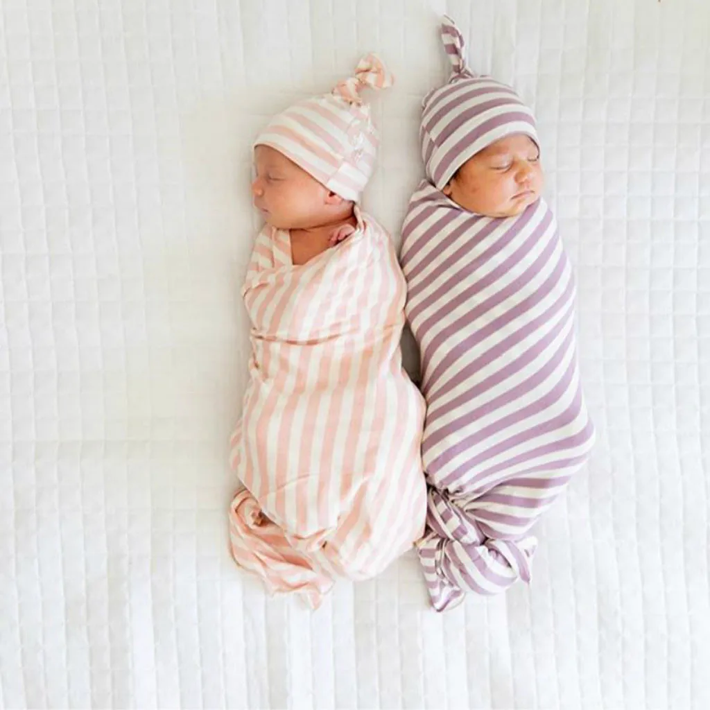 Детская полосатая шапочка-пеленка для новорожденных, мягкое спальное одеяло, комплект для сна, детская коляска, сумка для пеленания, одеяло