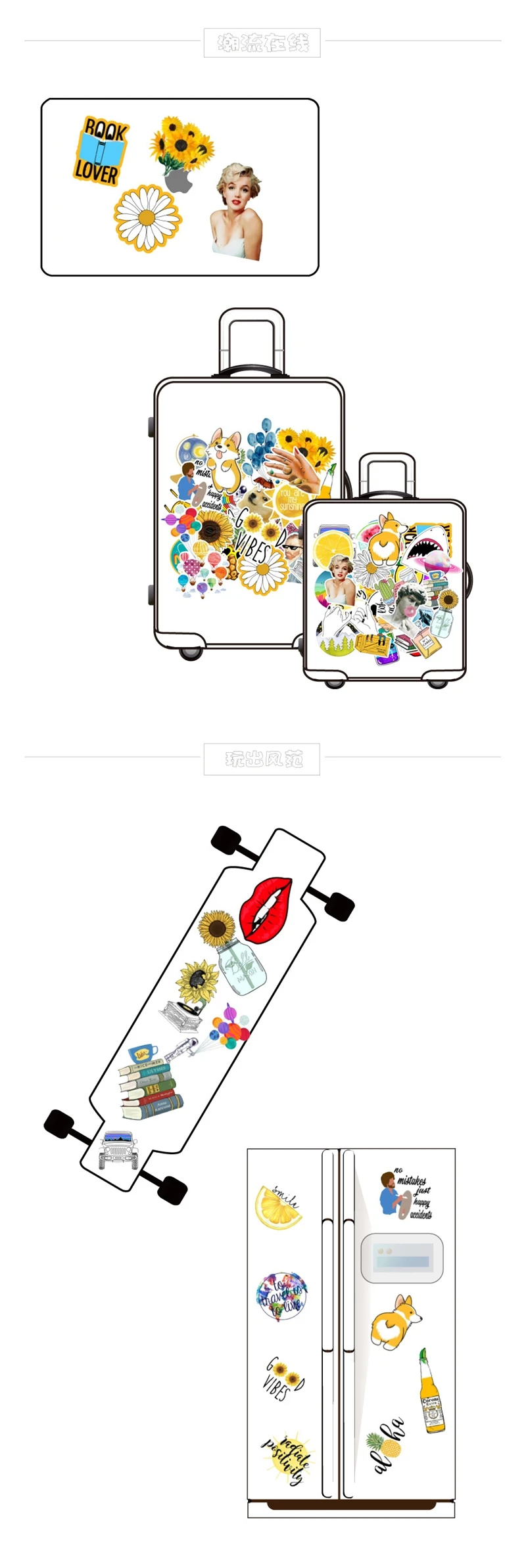 53pcs Animal Pets Stickers Pack Waterproof Laptop Skateboard Cartoon Stickers Luggage Graffiti Motorcycle Bike Toy Kids Stickers