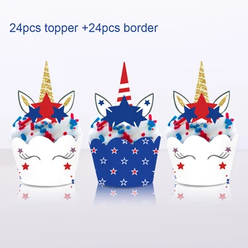 

July 4th Unicorn Theme Cupcake Border Wrapper Happy Birthday Horn Unicorn Cake Topper Unicorn Party Cake Decorate Supplies WB009