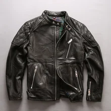 Модная мужская мотоциклетная куртка из воловьей кожи, приталенная мужская куртка из натуральной кожи, Мужская Черная куртка из натуральной кожи