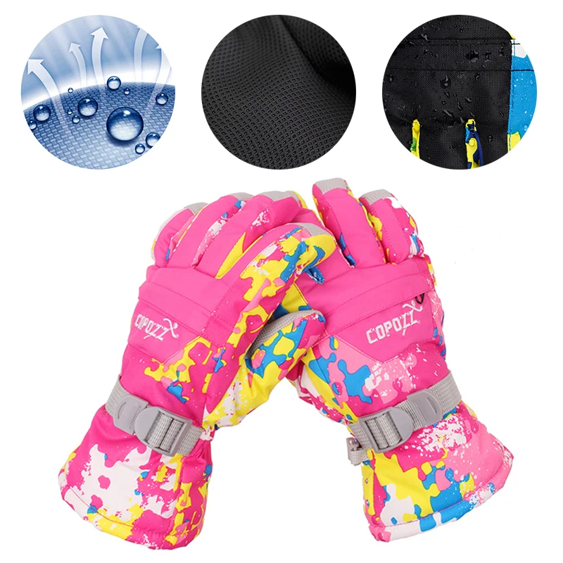 Copozz Для мужчин Для женщин детская футболка для девочек и мальчиков зимние перчатки для катания на лыжах и сноуборде супер теплая зимняя верхняя одежда спортивные перчатки ветрозащитные Водонепроницаемый