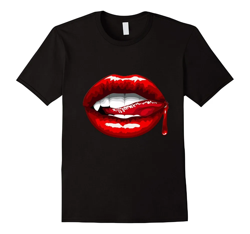 New Fashion Sleeve Short O-Neck 2018 Mens Red Lips Bloody Bites Tees | Мужская одежда