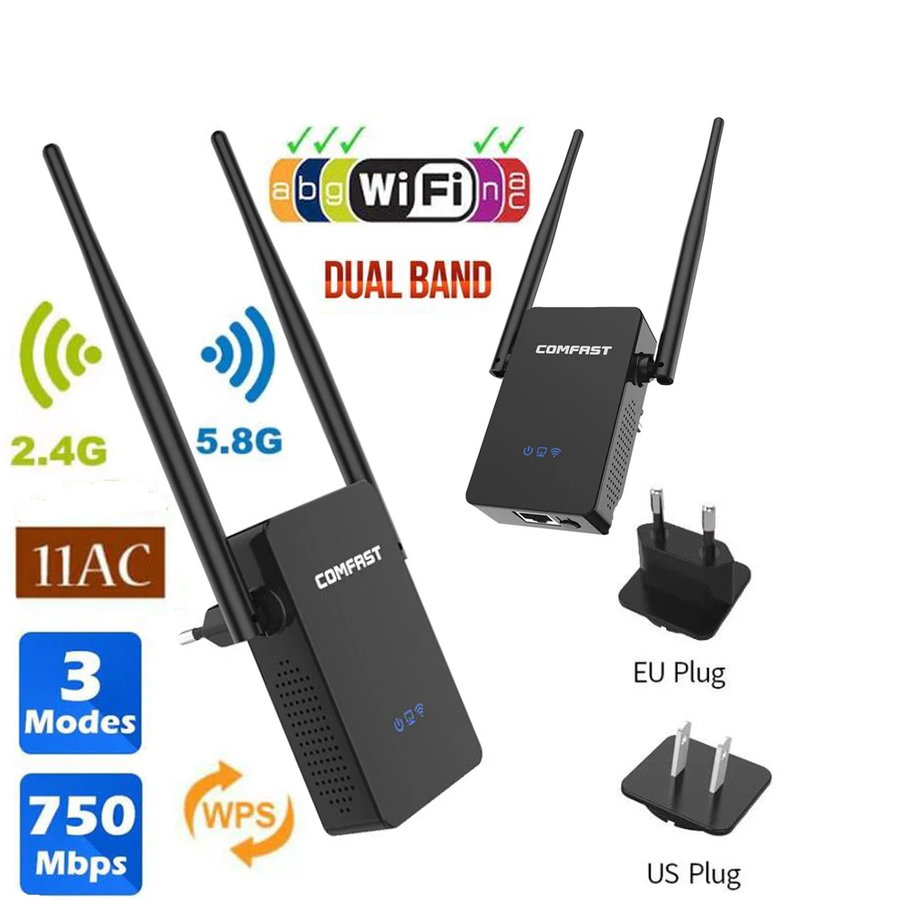 

750Mbps wireless Repeater 11AC 2.4/5.8Ghz Dual Band wifi extender wifi Repeater Through Wall Double external Antennas WR750AC V2