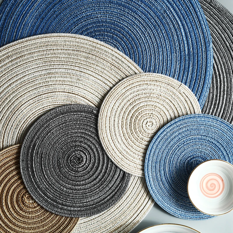 Modern Style Hand Made Table Mat Cotton Linen Knitting Placemat Pad Round Coasters Kitchen Accessories Table Decoration