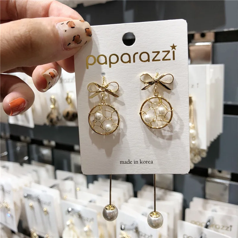 

Korean Temperament Net Red Bow Earrings Pearl Earrings Simple Wild Earrings