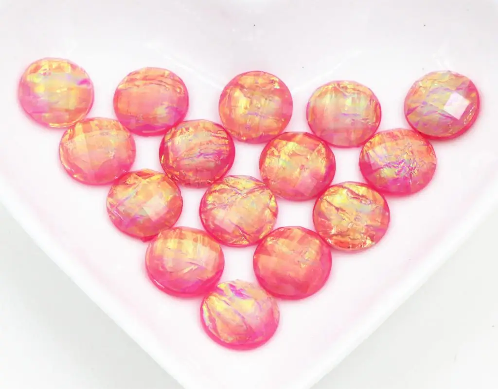 

New Fashion 40pcs 12mm Pink Color Tangent plane Built-in metal foil Flat back Resin Cabochons Cameo Z5-22