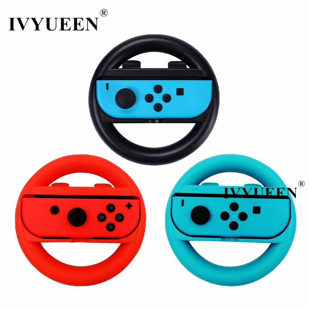 

IVYUEEN 1 pcs for Nintend Switch NS Joy-Con Controller Racing Steering Wheel Handle Grips Stand Holder for Joy Cons - Black Blue