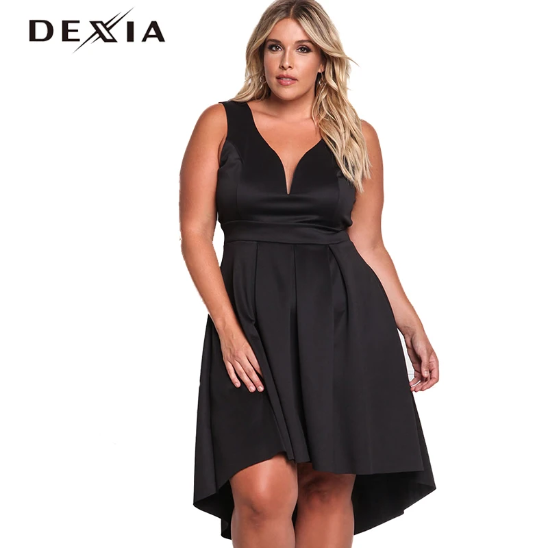DEXIA Solid Sleeveless V Neck Dress Women 2017 Summer Loose Plus Size Party Dresses Sexy Female Elegant Vestidos Mujer LSD170119 | Женская