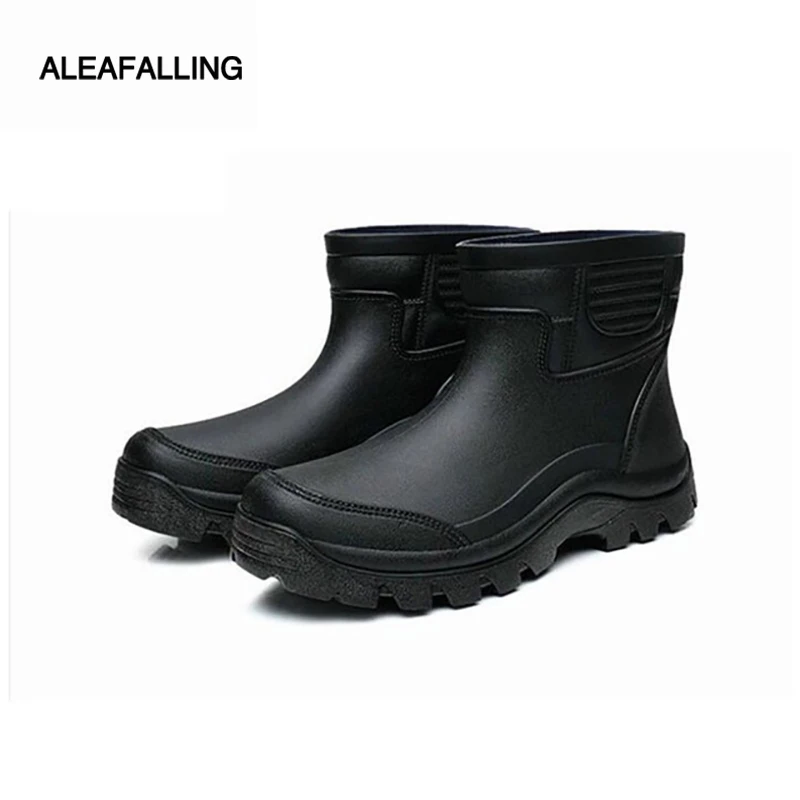 online Botas de chuva aleafalling mola à prova d água sapatos de inverno homens botas de chuva de borracha de água do menino preto tornozelo botas slip on botas m016
