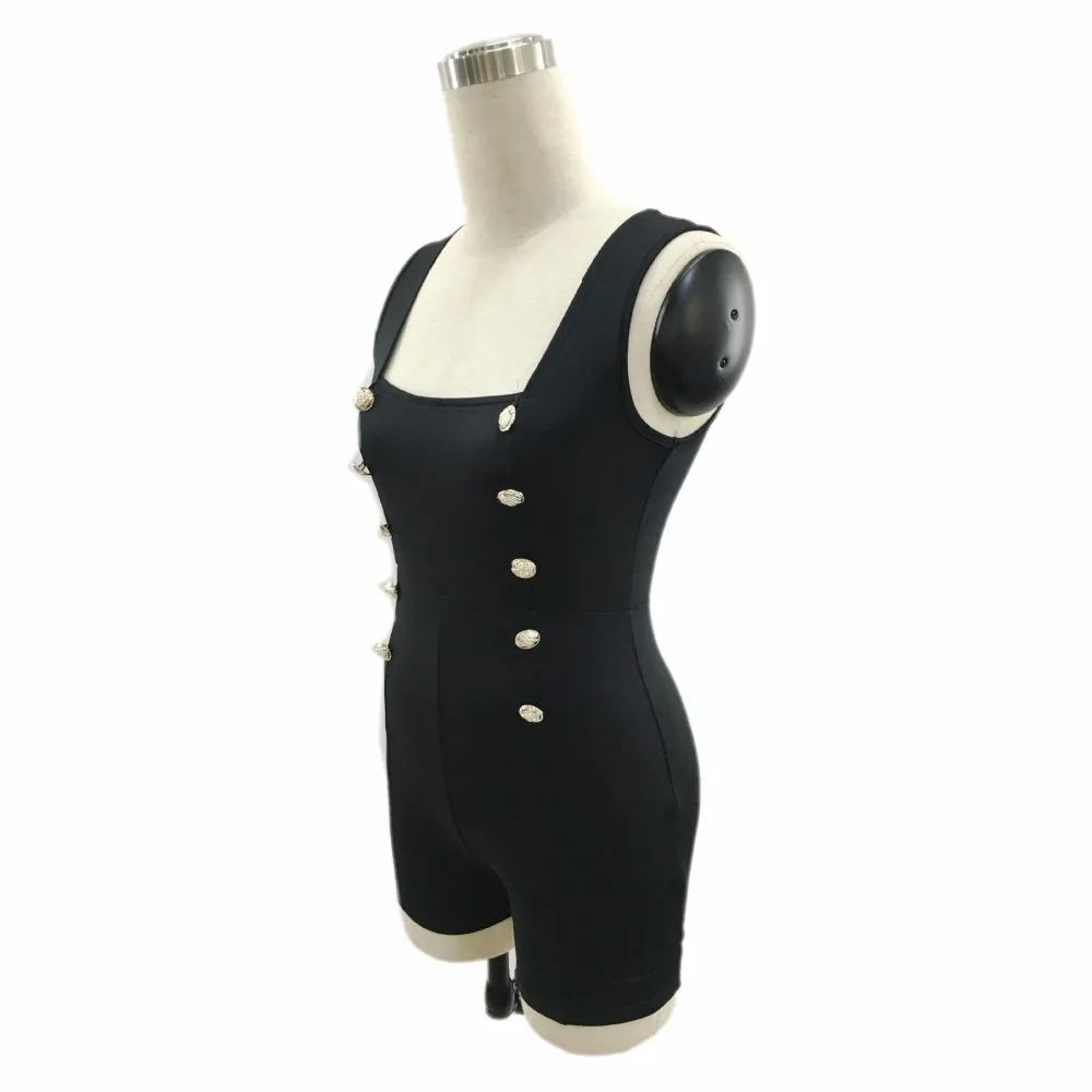 Gold Buttons Short Sleeveless Zip One Piece Bodysuit Gold Buttons Short Sleeveless Zip One Piece Bodysuit