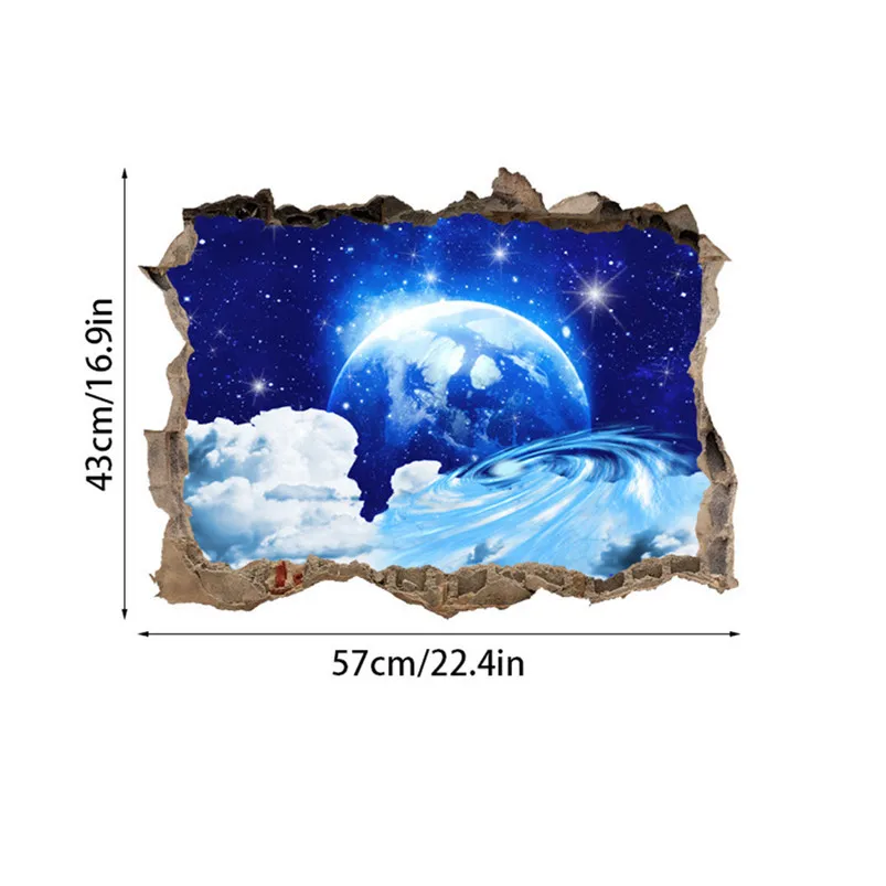 Broken Wall Starry Stickers Muraux 3D Planets Stars Sky Removable Wall Mural Decals Home Decor Adesivo De Parede 30MR718