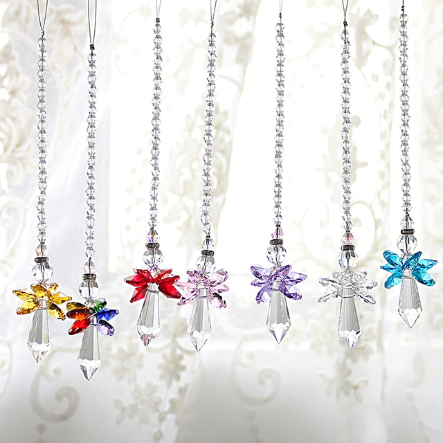 H&D Crystal Guardian Angel Suncatcher Autó Varázsa A Visszapillantó Tükör Otthoni Kert Lógó Dekorációs Ajándék (Csakra) - Image 2
