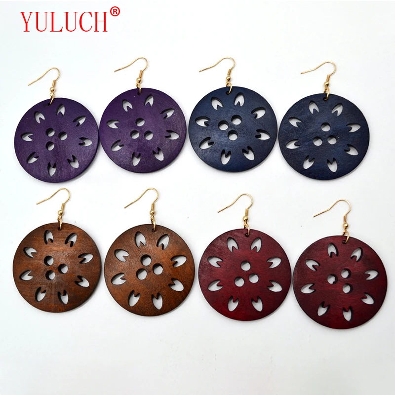 

YULUCH African Log Round Hollow Fire Steamer Arrow Fashion Retro Woman Pop Jewelry Accessories Earrings Gift