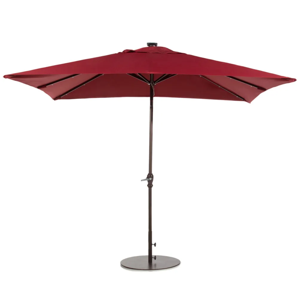 Abba Patio 7 by 9 - Feet Rectangular Solar Powered Aluminum Umbrella with Tilt and 32 Solar LED Lights, Dark Red