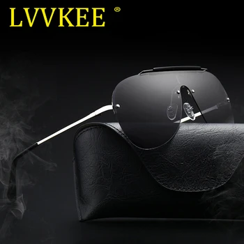 

LVVKEE Retro Flat Top Oversized Rimless Sunglasses Men's brand design Polarized Sun Glasses Driving Eyewear Male Oculos de sol