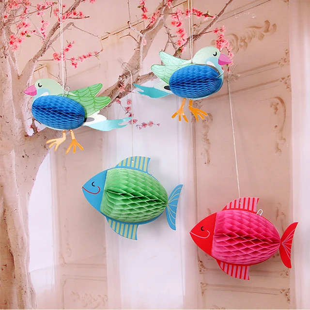 Fish And Bird Paper Hanging Lanterns For Garden Decorations Home