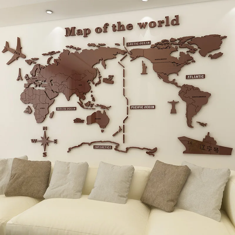 Наклейка на стену 3d офисное украшение для классной комнаты карта мира гостиная диван фон акриловый пластик самоклеющиеся наклейки на стену