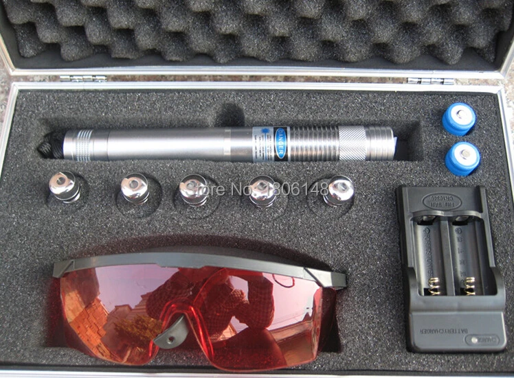De alta potencia puntero láser azul 50000 m 50 w 450nm láser linterna quemar encuentro seco/madera de plástico negro /cigarrillo + 5 estrellas tapas + gafas - 1