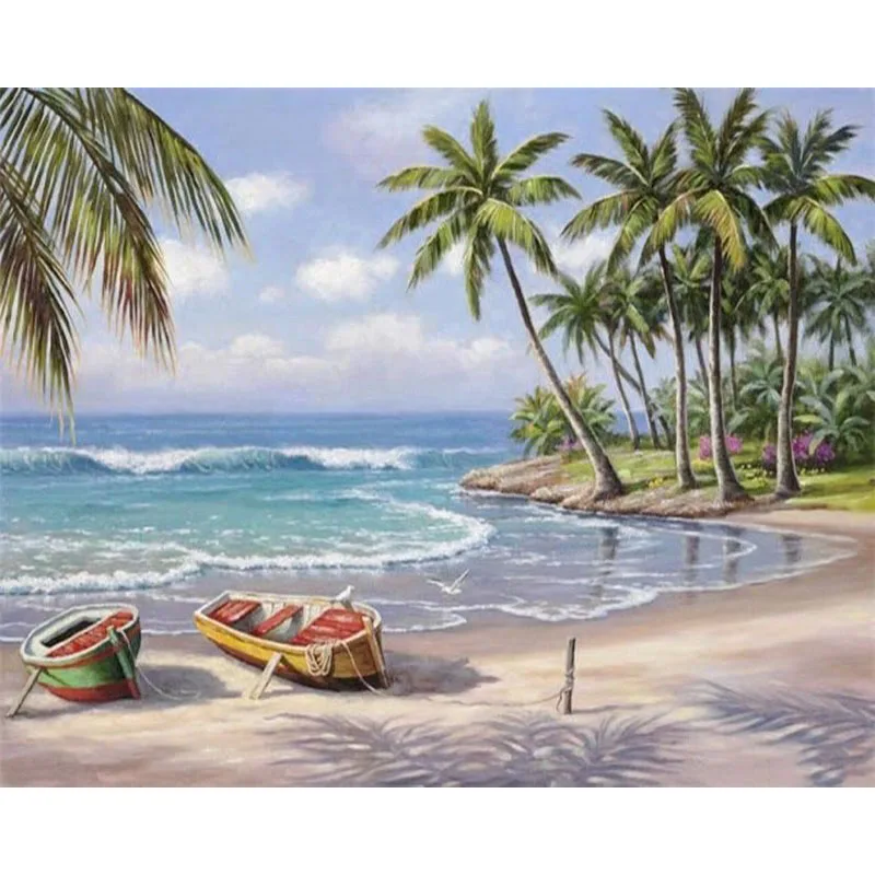 Painting By Numbers DIY Dropshipping 40x50cm A Quiet Beach in Summer Still life Handmade Gift For Adult Unique Home Decor | Дом и сад