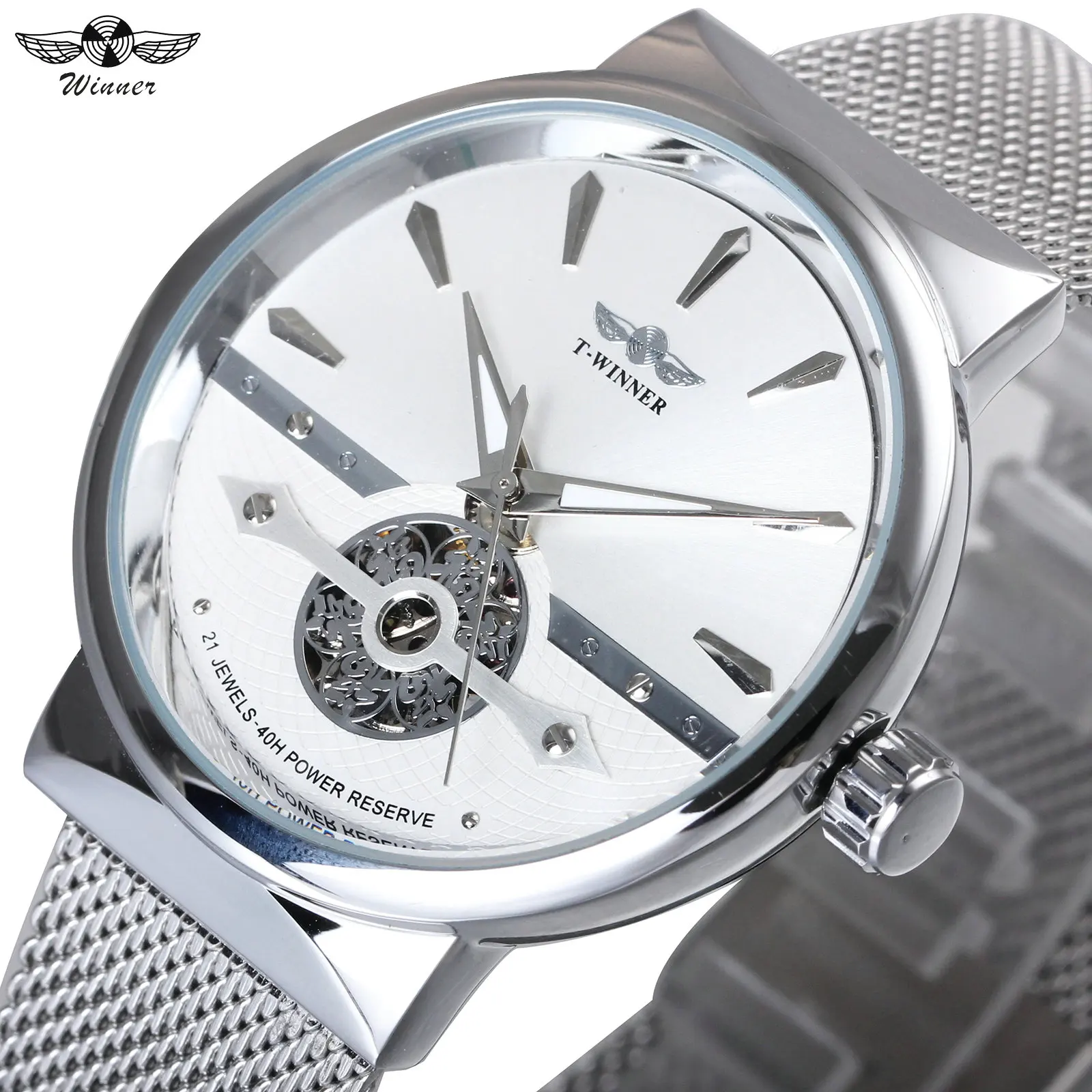 

WINNER Fashion Men Auto Mechanical Wrist Watches Fortune Skeleton Dial Silver Ultra Thin Mesh Strap Top Brand Luxury Men Clock