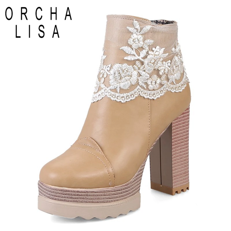 Nero 2018 Beige Sexy Punk Donna Orcha Nuovo Modo Piazza Stivaletti Lisa Donne Design Piattaforma black Alti Tacchi Per Di Marchio C269 Pizzo Stivali qxAgP