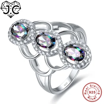 

J.C Oval Interlocking Design Ruby Spinel & Rainbow Topaz Solid 925 Sterling Silver Ring Size 6 7 8 9 Luxury Women Fine Jewelry