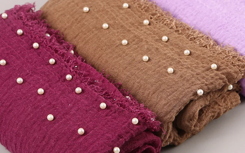 Хлопковый шарф бусины с пузырьками перламутровые шали Хиджаб бахрома мнется мусульманские женские шарфы/шарф 55 цвет