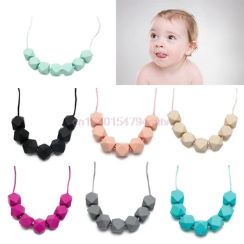 

Baby Teething Necklace Chain Teether Cute Charm BPA-Free Beads Polygon Silicone #H055#