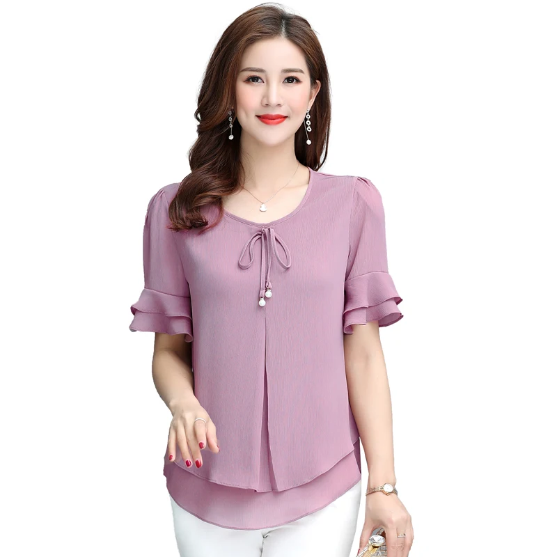 Sweet Chiffon Shirt Tops Short Sleeve 