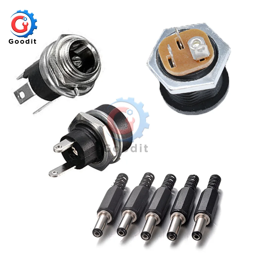 10PCS DC Connettore di Alimentazione pin 2.1x5.5mm Femmina Spina Martinetti + Spina Maschio Martinetti Presa Adattatore PCB connettore della Scheda di montaggio FAI DA TE 2.1X5.5