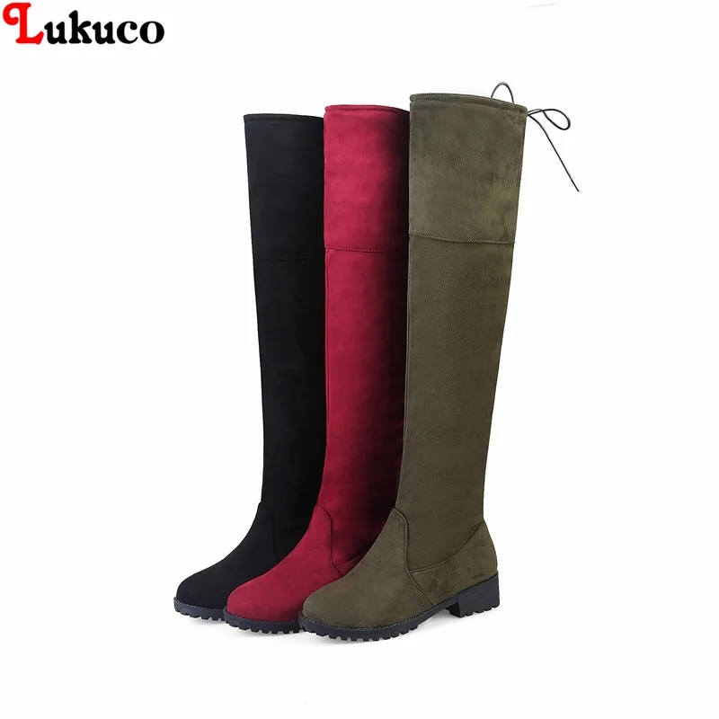 

Lukuco Round Toe Winter Warm Botas Low Heel Flock Leather Female Large Size 40 41 42 43 44 45 46 Fashion Shoe Free Shipping Boot