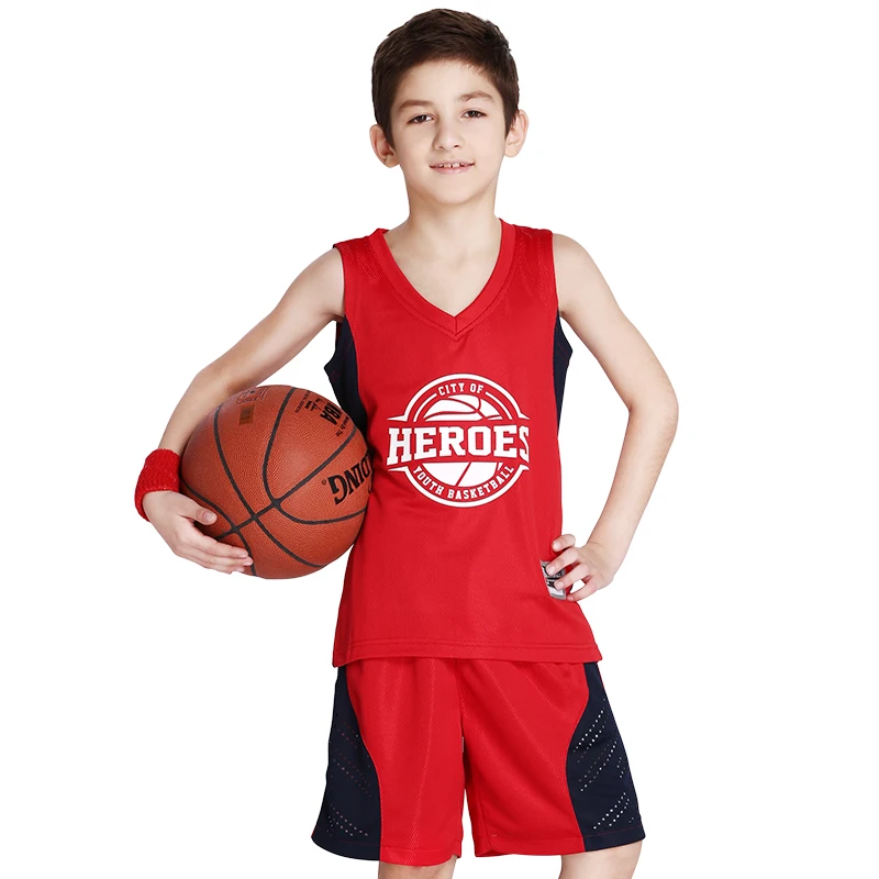 Комплект детской баскетбольной одежды из джерси и шорт, 9 цветов спортивная одежда для мальчиков, костюм с логотипом на заказ с номером команды XXS-3XL - Цвет: Красный