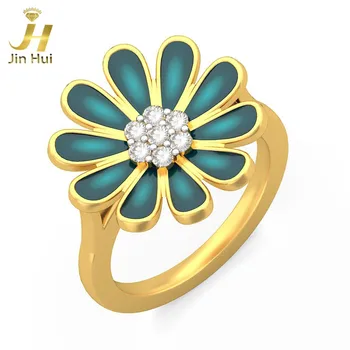 

Jinhui Women The Midnight Blossom Ring Solid 18K Yellow 750 Gold 0.175CT Natural Diamond Jewelry Free Engraving