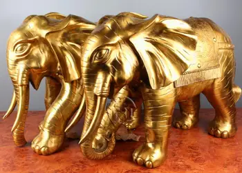 

24" China Brass Sculpture Pair Lucky Elephant Carved Clouds Bronze Statue