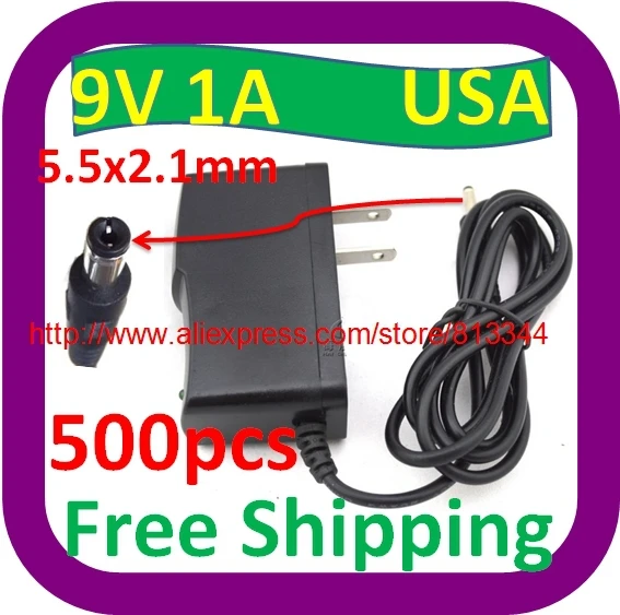 500 pcs Free Shipping 9V 1A 1.0A 1000mA Mains AC DC Switching Adaptor ...