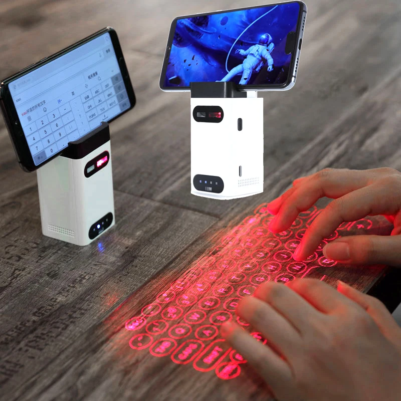 

desktop phone holder Bluetooth connection wireless laser projection keyboard power bank for iphone huawei Apple, Android windows