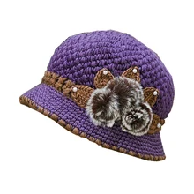 Зимняя шапка для женщин взрослых вязаная Skullcap повседневное шерсть вязаная женская плюшевый мяч уши берет цветы Beanie