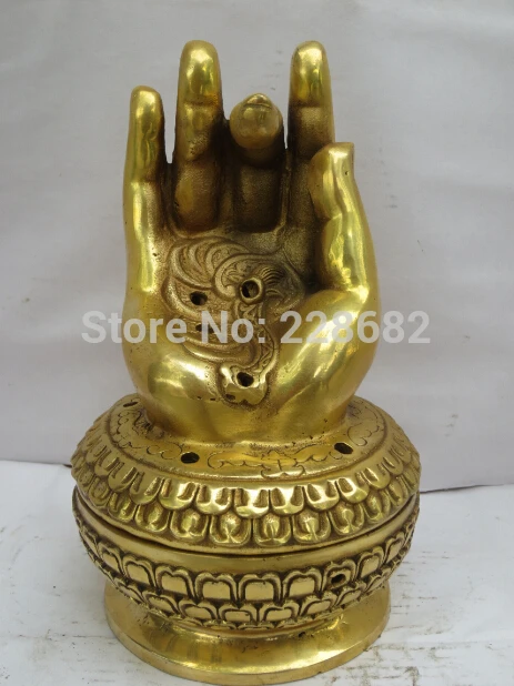 

Collectible Chinese Brass Carved Buddha hand incense burner chinese Temple Censer fast Shipping