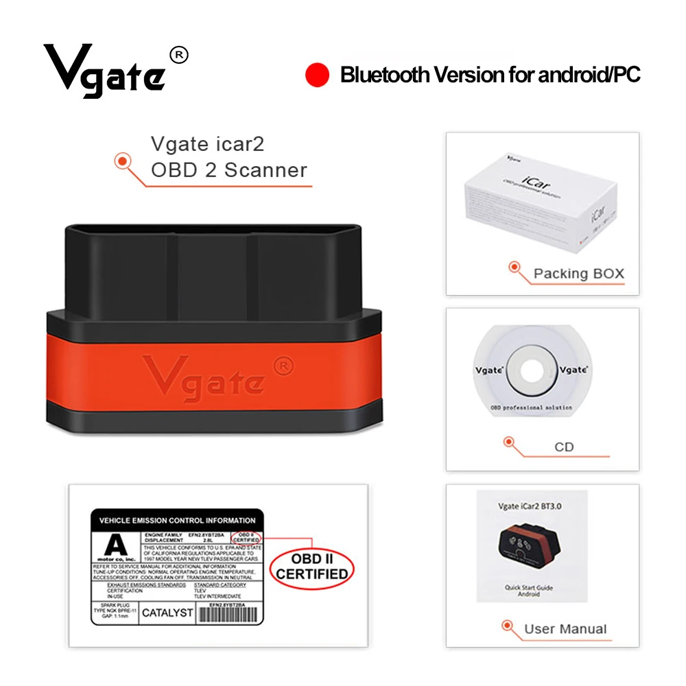 Vgate iCar2 ELM 327 Bluetooth v2.1 obd obd2 сканер автоматический диагностический инструмент OBDII ELM327 считыватель кодов для android/PC Поддержка J1850