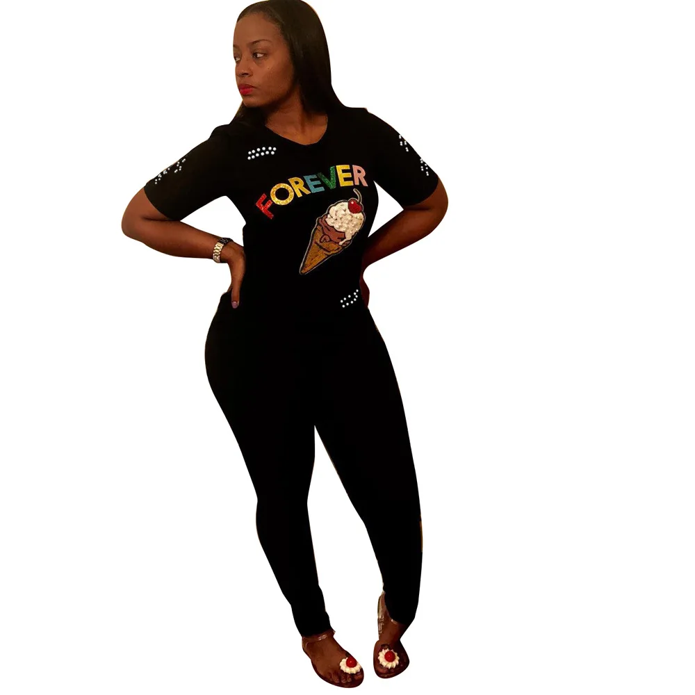 Spring Summer Women Two Piece Set Top and Pants Plus Size