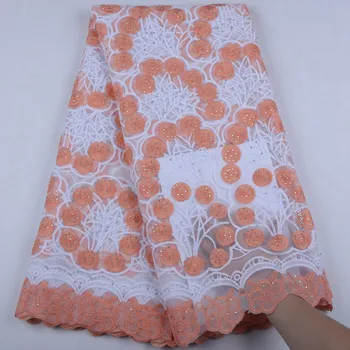 

White+Peach Milk Silk Nigerian Lace Fabrics For Wedding African Cord Lace Fabrics High Quality Guipure Lace S1396
